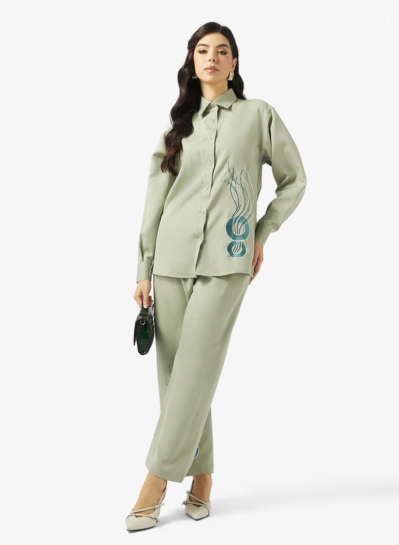 hayas closet Embroidered Shirt and Pant co-ord set - Image 1